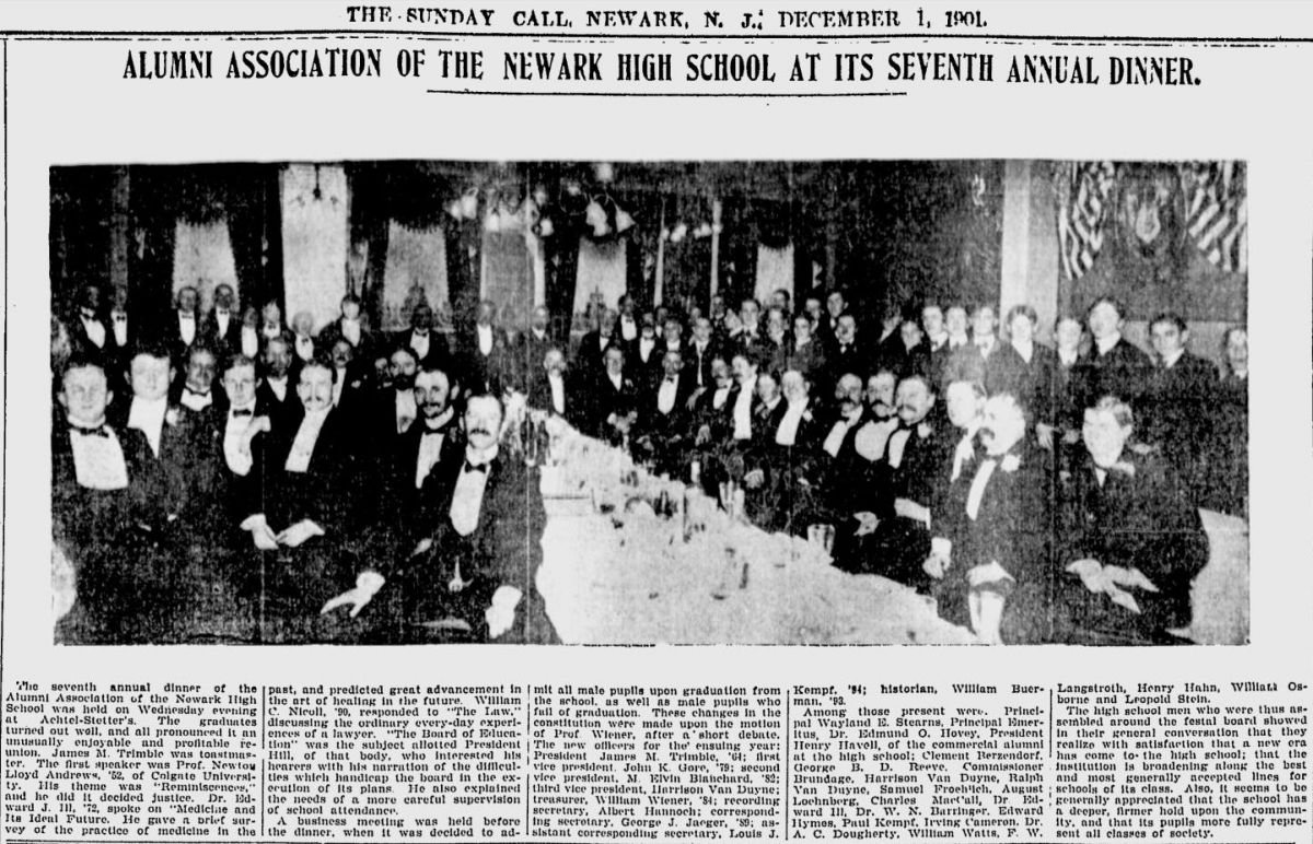 Alumni Association of the Newark High School at Its Seventh Annual Dinner
December 1, 1901
